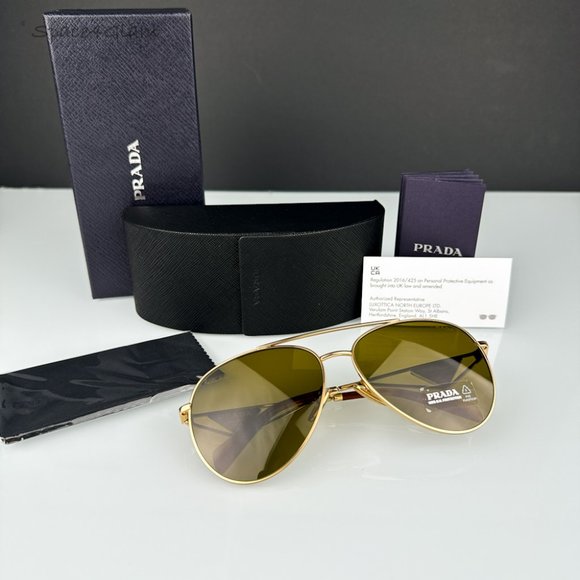 Prada PR73ZS 5AK01T Sunglasses Shiny Gold Dark Brown Pilot Unisex PR 73ZS - Picture 7 of 9